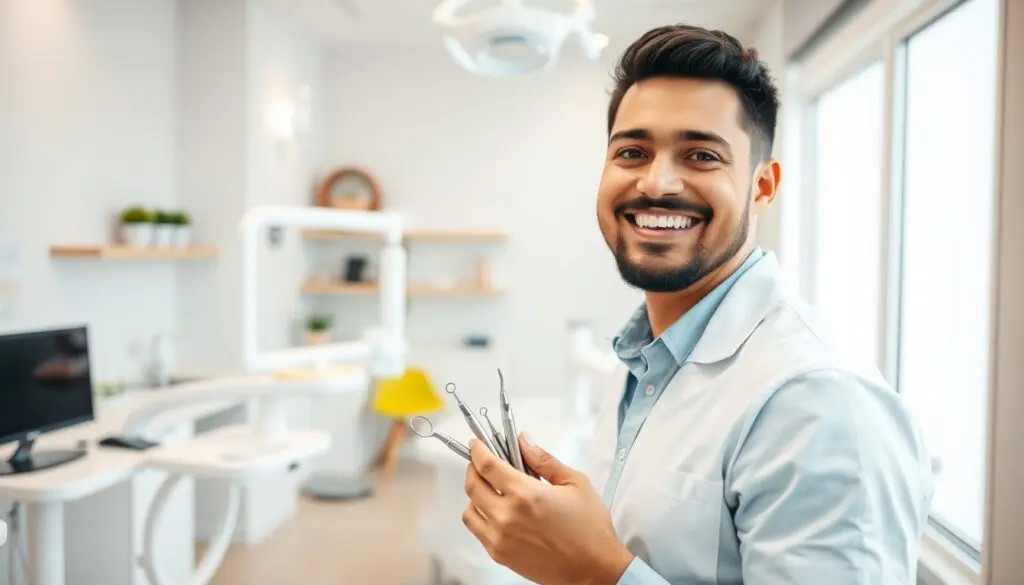 Smiling dentist in a dental clinic