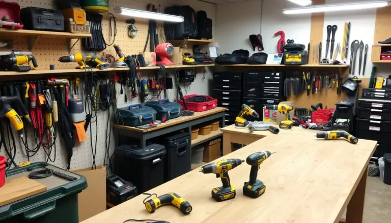 Electro tools in a workshop setting.