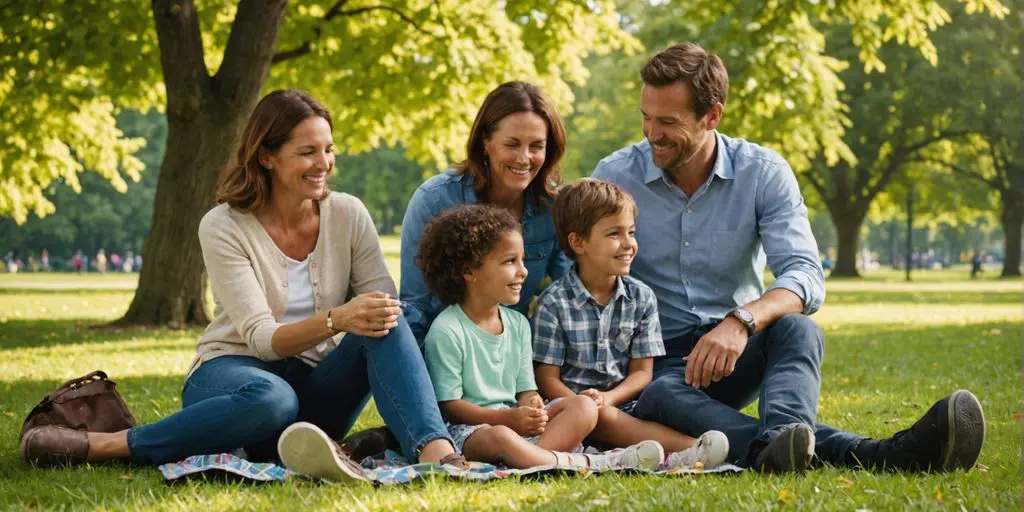 Familie im Park bei Sonnenschein