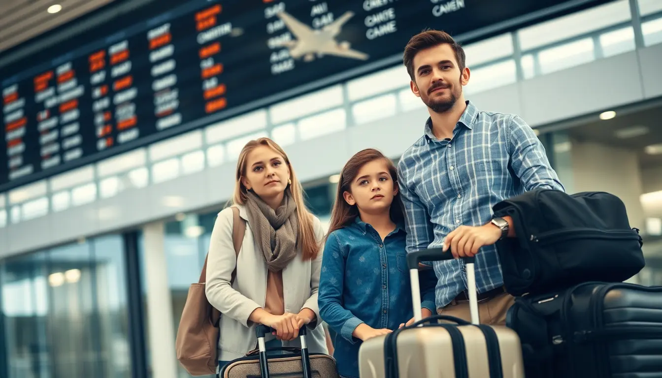 Reiseabbruchversicherung: Familie am Flughafen