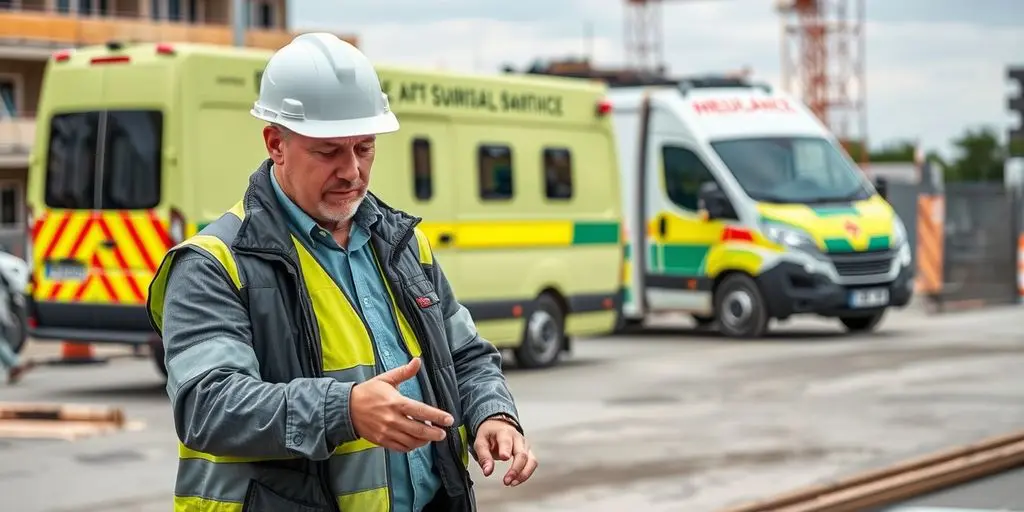 Geschäftsmann hilft verletztem Arbeiter auf Baustelle