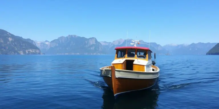 Bootshaftpflichtversicherung: Boot auf See mit Bergen