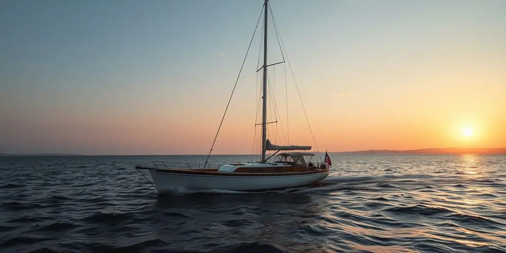 Segelboot bei Sonnenuntergang auf ruhigem Wasser