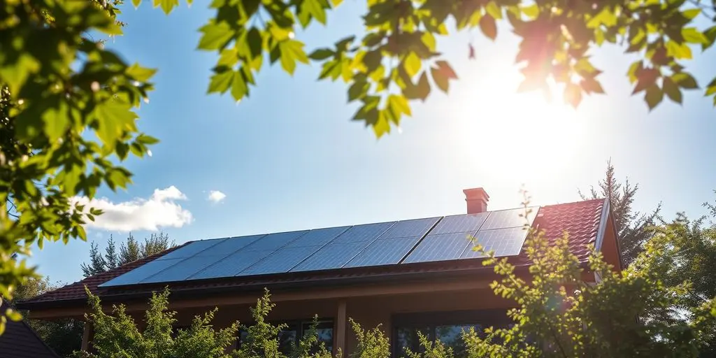 Photovoltaikversicherung: Solaranlage auf Hausdach bei Sonnenschein