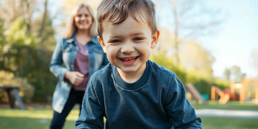 Kinderunfallversicherung: Kind spielt auf Spielplatz, Mutter schaut zu