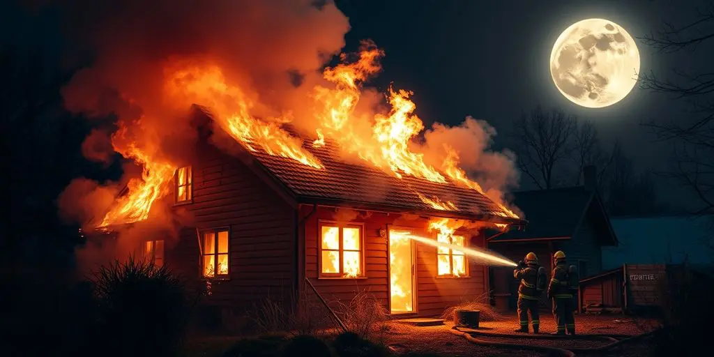 Feuerwehr löscht brennendes Haus