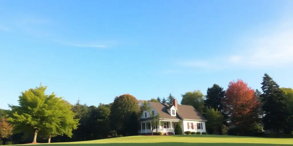 Versicherungsort: Haus in der Natur, umgeben von Bäumen.