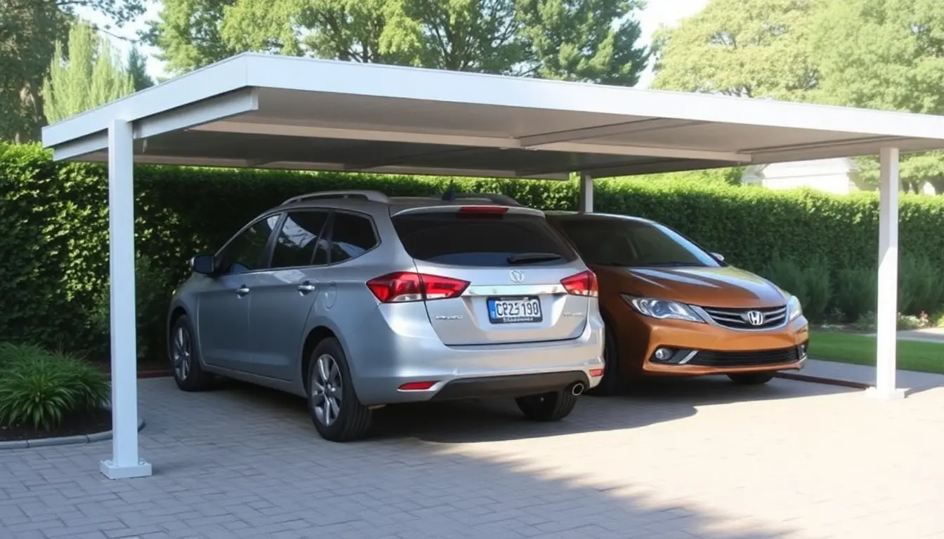 Two cars under a carport.