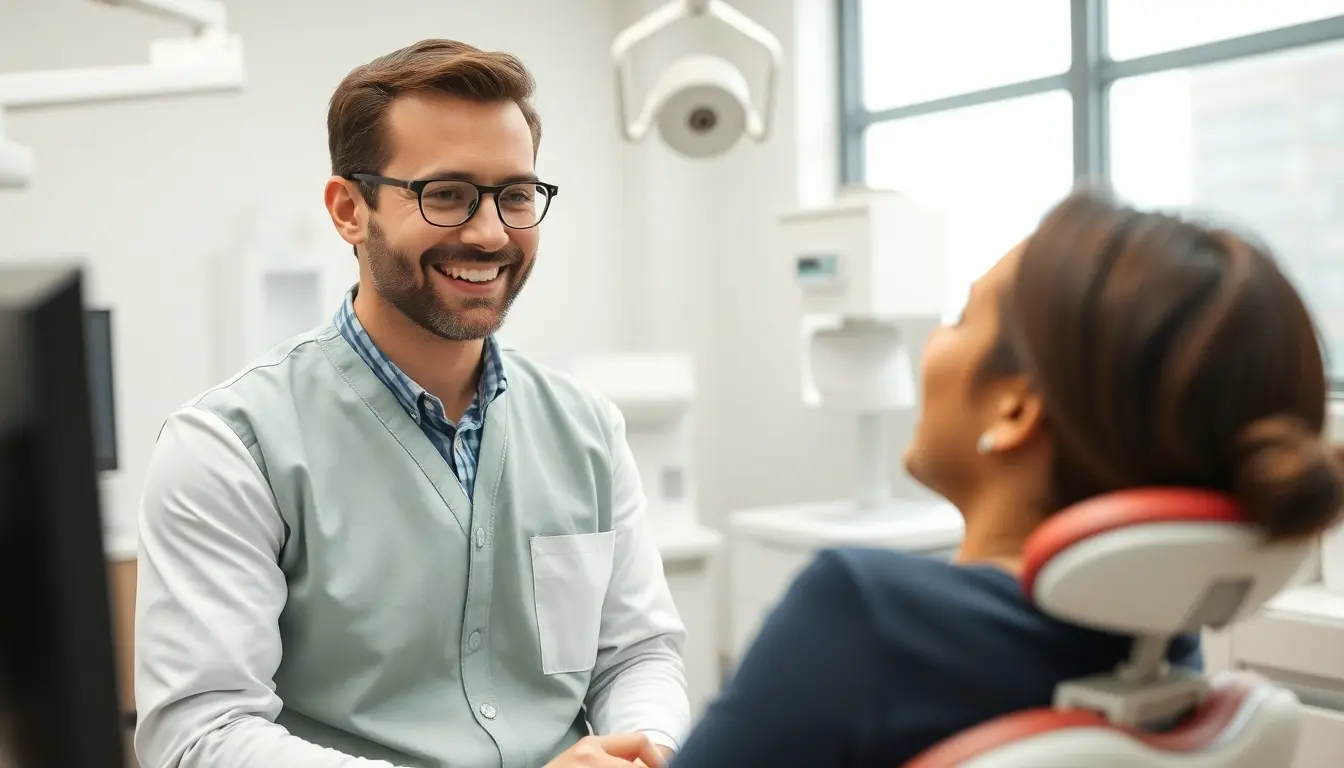 Smiling dentist in a modern dental office.