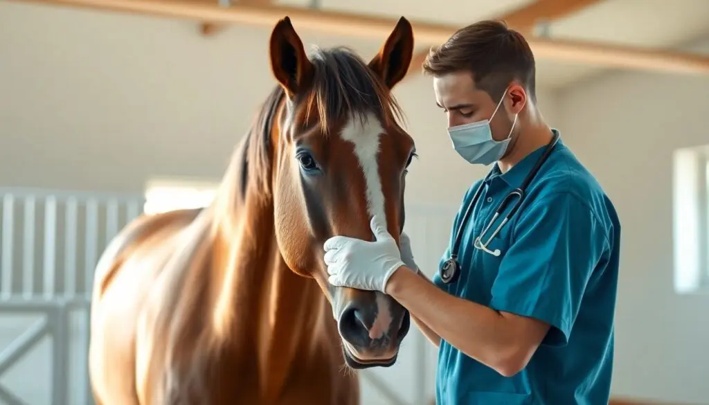 Pferde Lebensversicherung: Tierarzt untersucht ein Pferd.