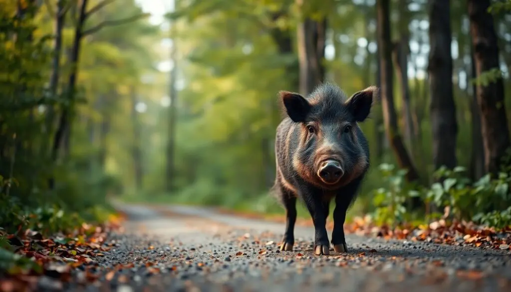 Wildschaden: Wildschwein steht auf der Straße