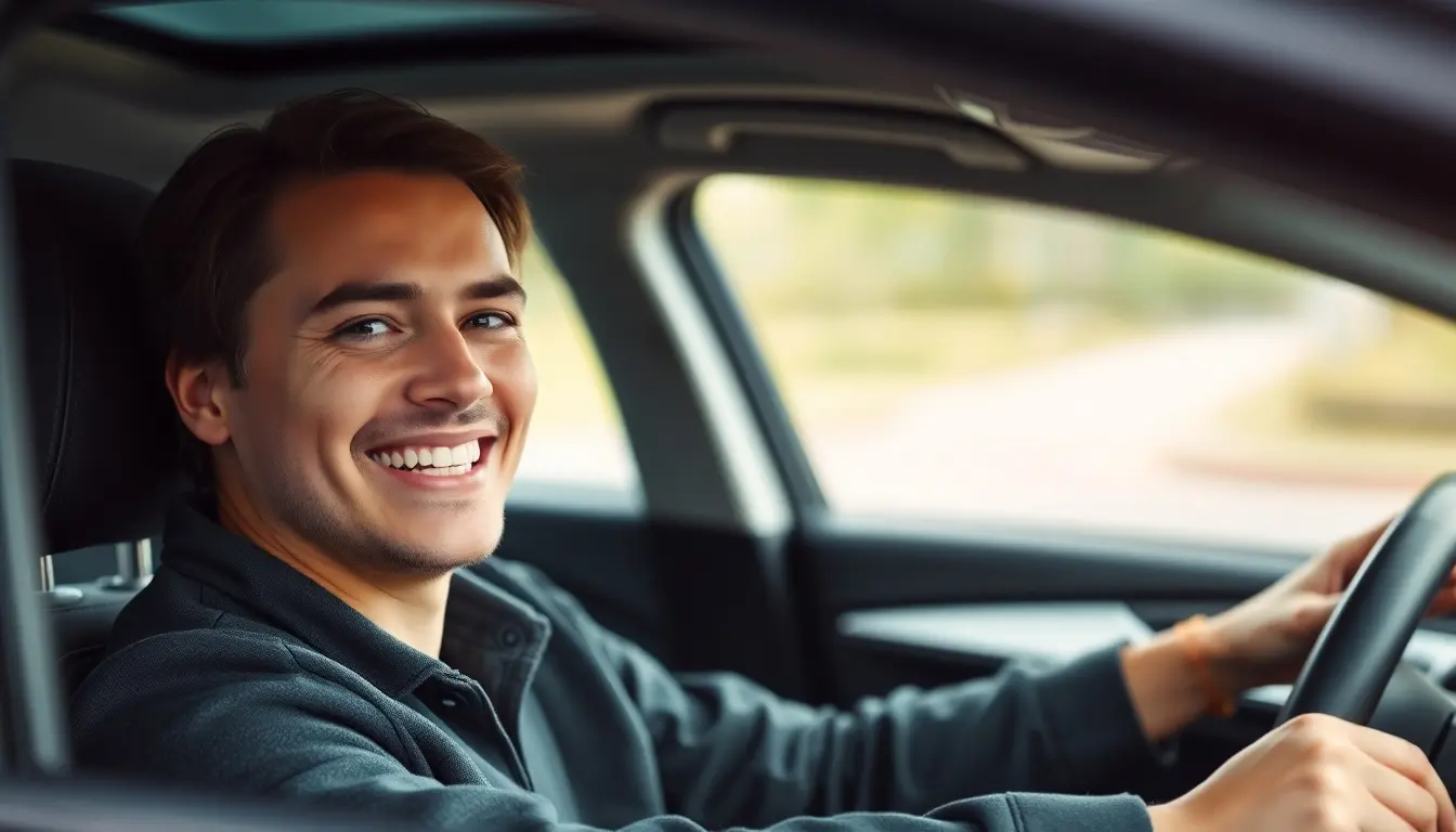 Autofahrer freut sich auf Probefahrt.