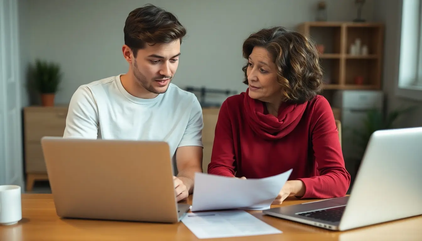 Eltern Kind Regelung: Mutter und Sohn sitzen am Schreibtisch