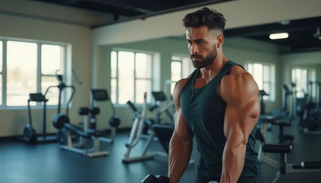 Eigenbewegung: Sportler im Fitnessstudio
