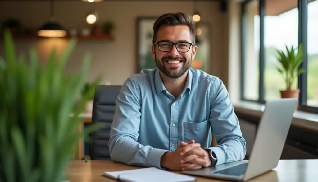 Berater der Allianz Agrar wartet im Büro auf seinen Kunden