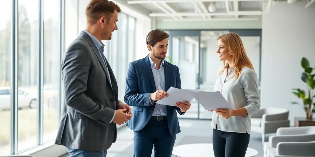 Beratungsgespräch zur Rennstreckenhaftpflichtversicherung im modernen Büro.
