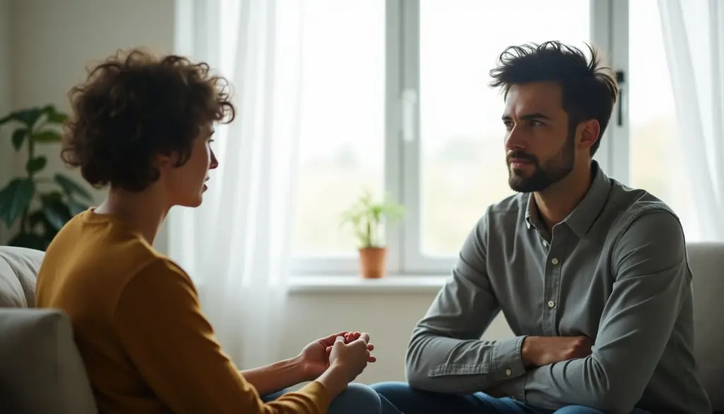 Paar in Diskussion über Scheidung im Büro.