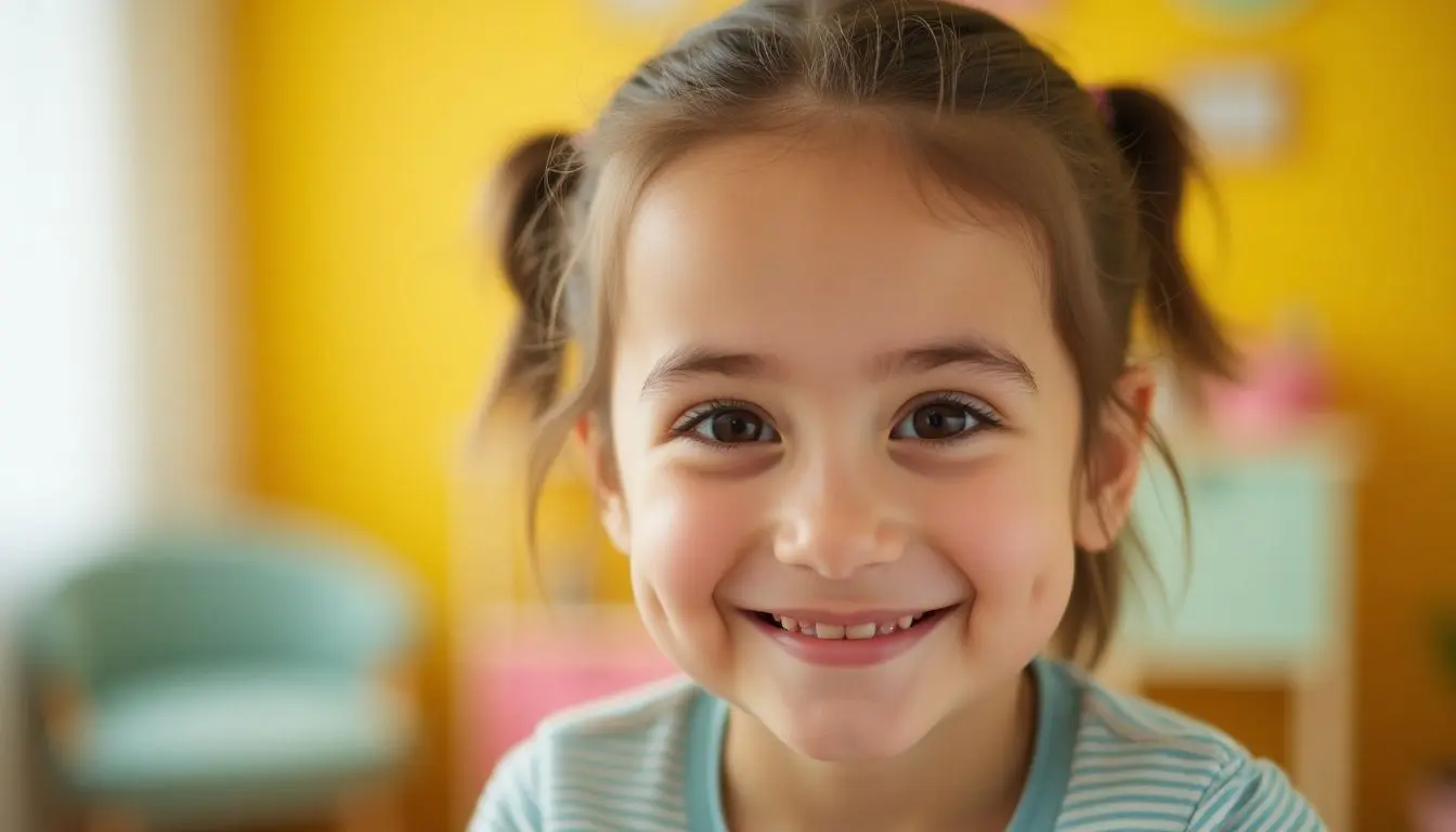 Smiling person in a bright, friendly environment.