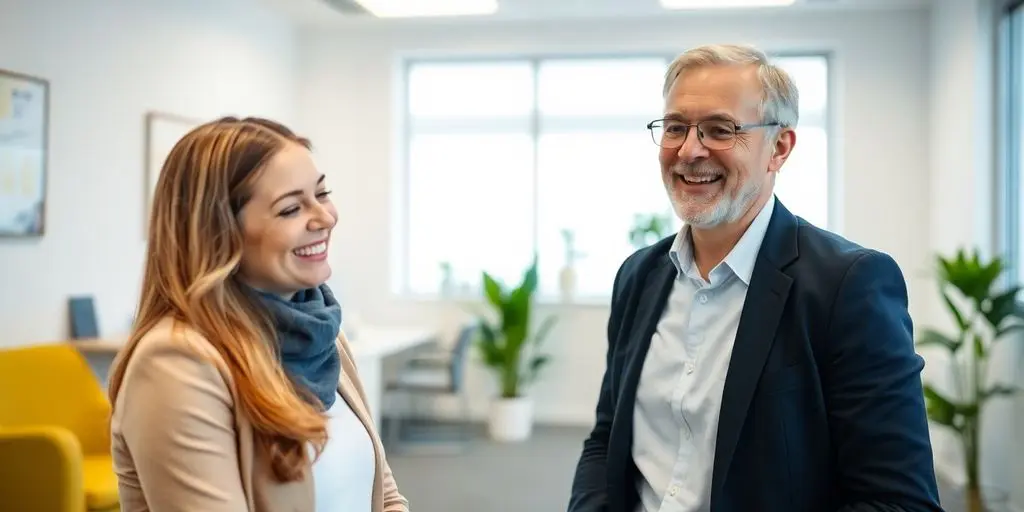 Bosch BKK: Rehasport und Funktionstraining: Fit bleiben: Arbeitskollegen tauschen sich im Büro aus.