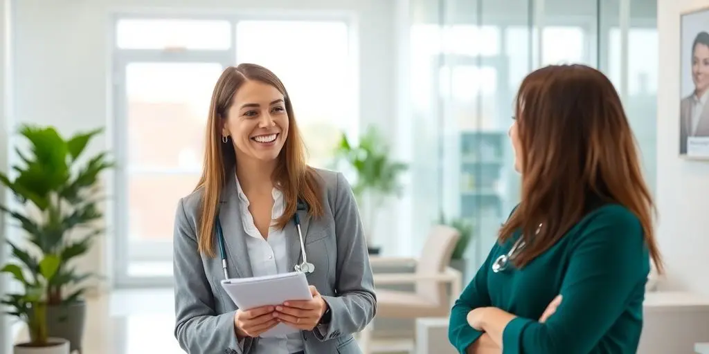 Zwei Frauen unterhalten sich über die Hilfsmittel und Unterstützung durch die KKH Kaufmännische Krankenkasse