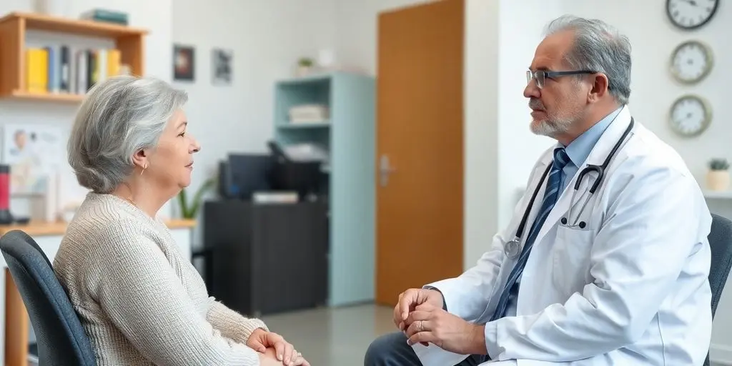 Hepatitis E: Patient und Arzt in einer hellen Arztpraxis.