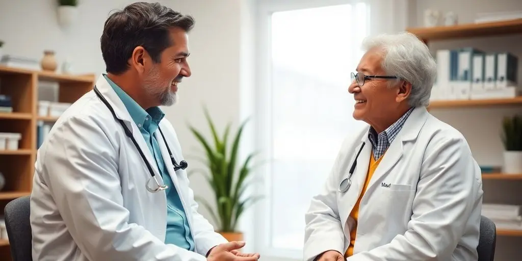 Kataplexie: Patient und Arzt in einer hellen Arztpraxis.