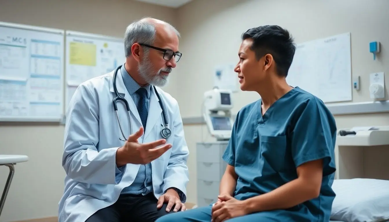 Arzt und Krankenpfleger sprechen über Loiasis