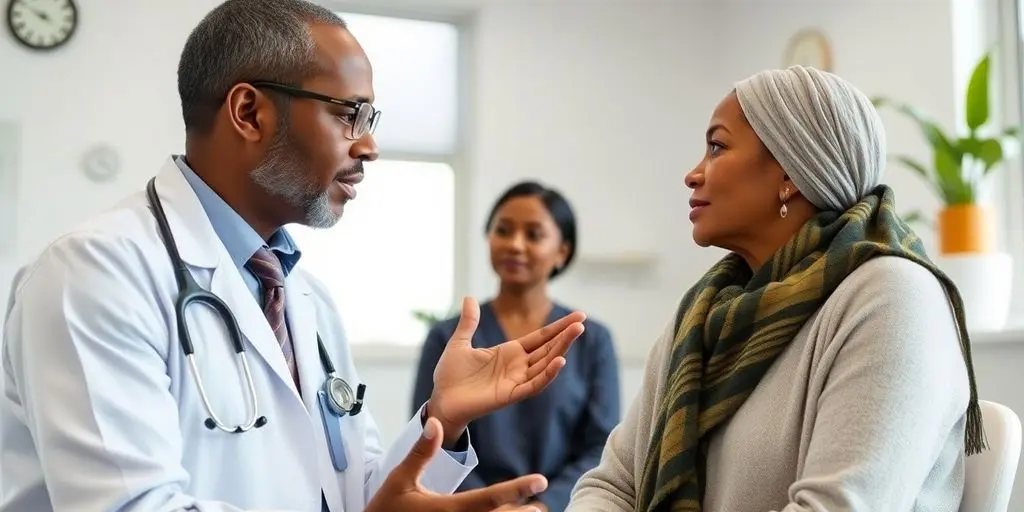 Patient und Arzt in einer hellen Arztpraxis