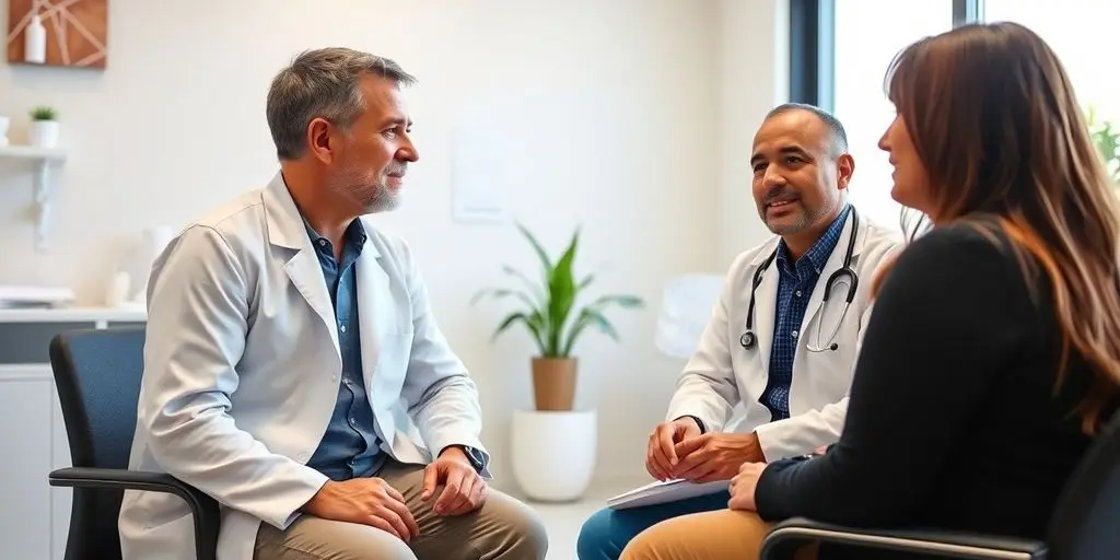 Cholangitis: Patient und Arzt im Gespräch in einer medizinischen Praxis.