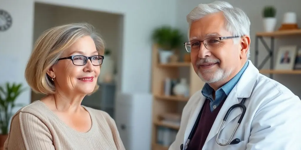 Polyneuropathie: Patient und Arzt in einer hellen Arztpraxis.