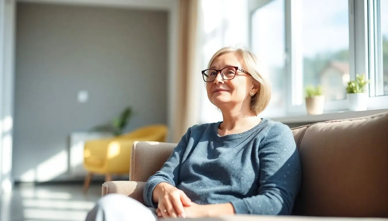 Frau mit Brustkrebs im Wartezimmer einer Praxis