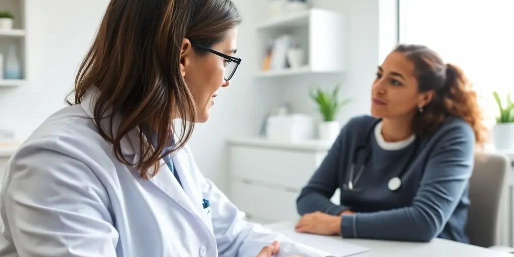 Kontaktdermatitis: Patient und Arzt in heller medizinischer Praxis.