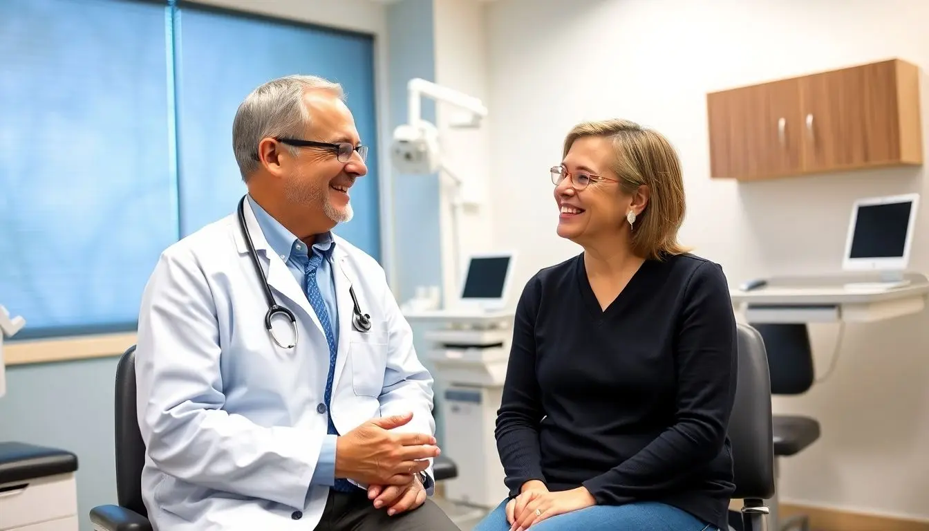 Arzt berät Patientin zum Thema Bandscheibenvorfall