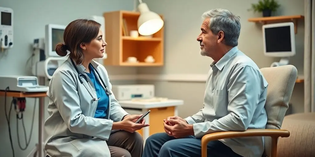 Gesundheitsexperte berät Patient über Ataxie und möglichen Behandlungen