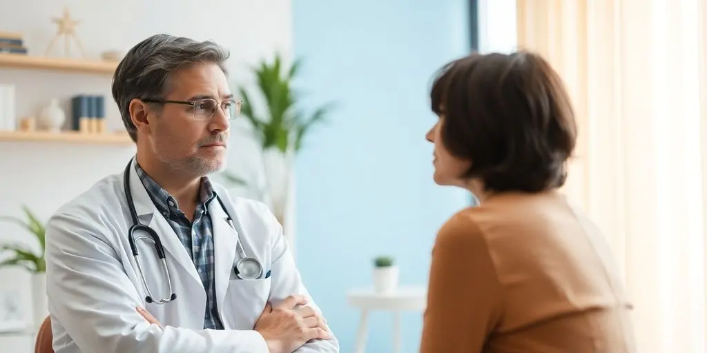 Erythema nodosum: Patient und Arzt im hellen medizinischen Raum.