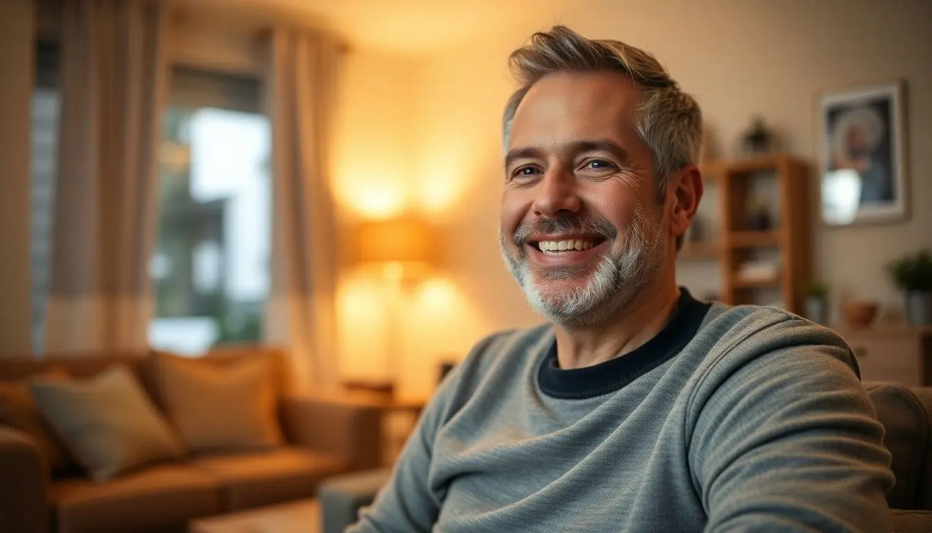 Mann mit Bluthochdruck im Wohnzimmer