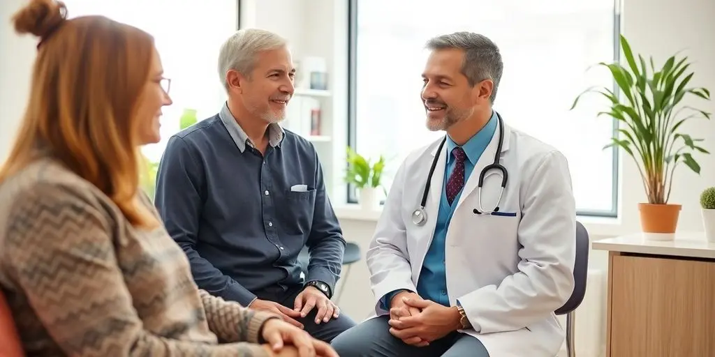 Polymyositis: Patient und Arzt im hellen medizinischen Umfeld.