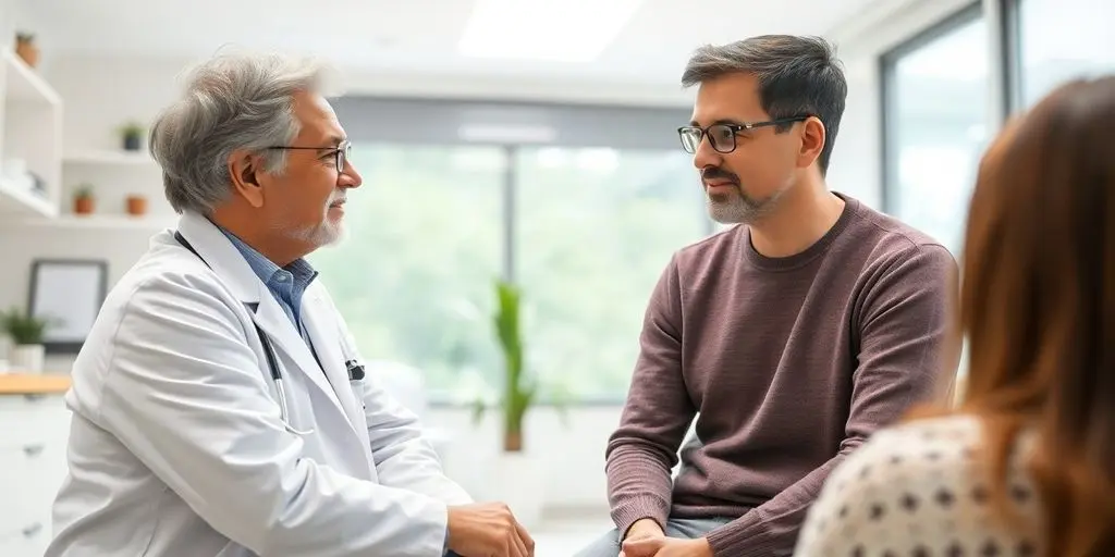 Eisenmangel: Patient und Arzt in einer hellen Arztpraxis