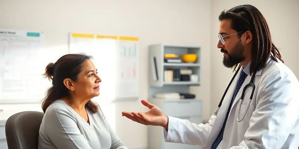 Tropische Sprue: Patient und Arzt im hellen medizinischen Umfeld.