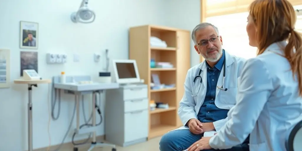 Hypotonie: Patient und Arzt in heller medizinischer Praxis
