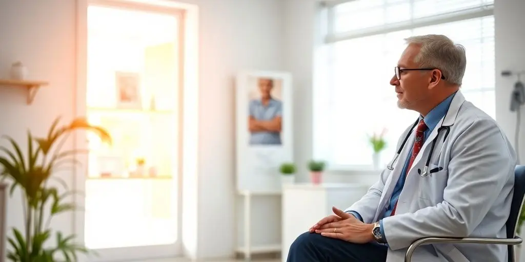 HIV: Arzt in einer hellen Arztpraxis.