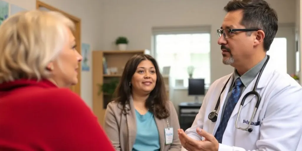 Patient im Gespräch mit Arzt über Lebensmittelvergiftung.