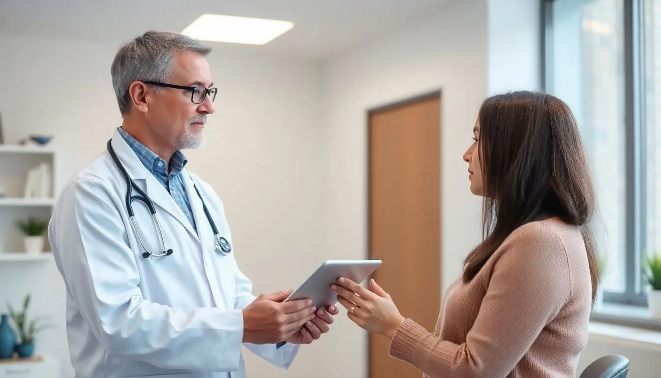 Arzt behandelt Cholezystitis einer Patientin.