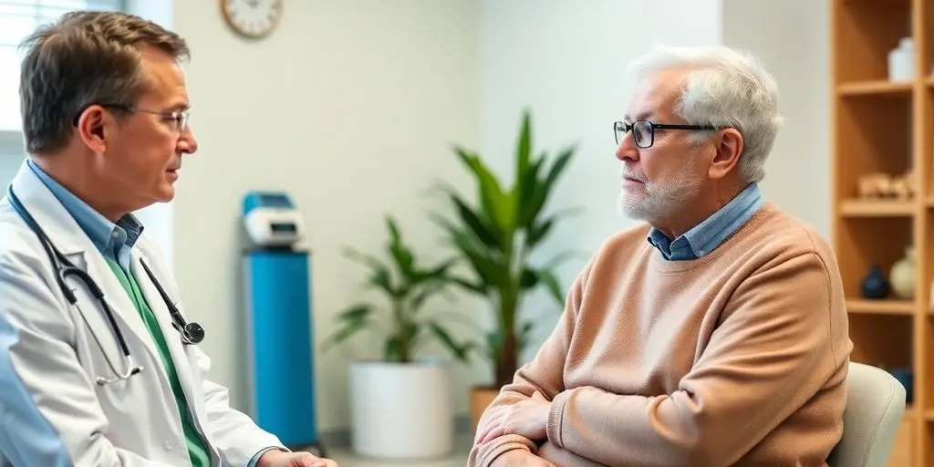 Patient und Arzt im Gespräch über COPD-Therapie.