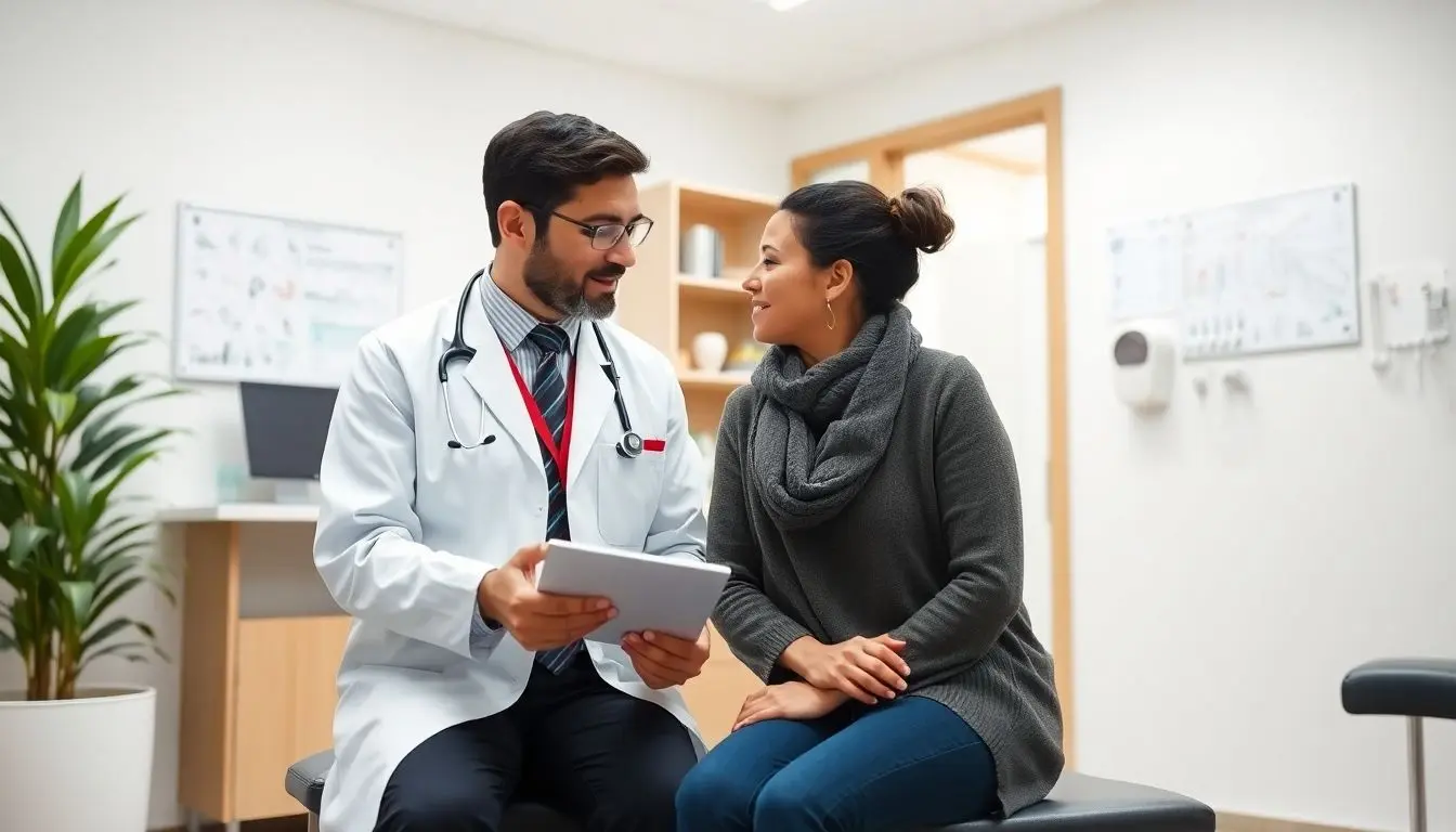 Askariasis: Doctor and patient in a bright medical office.