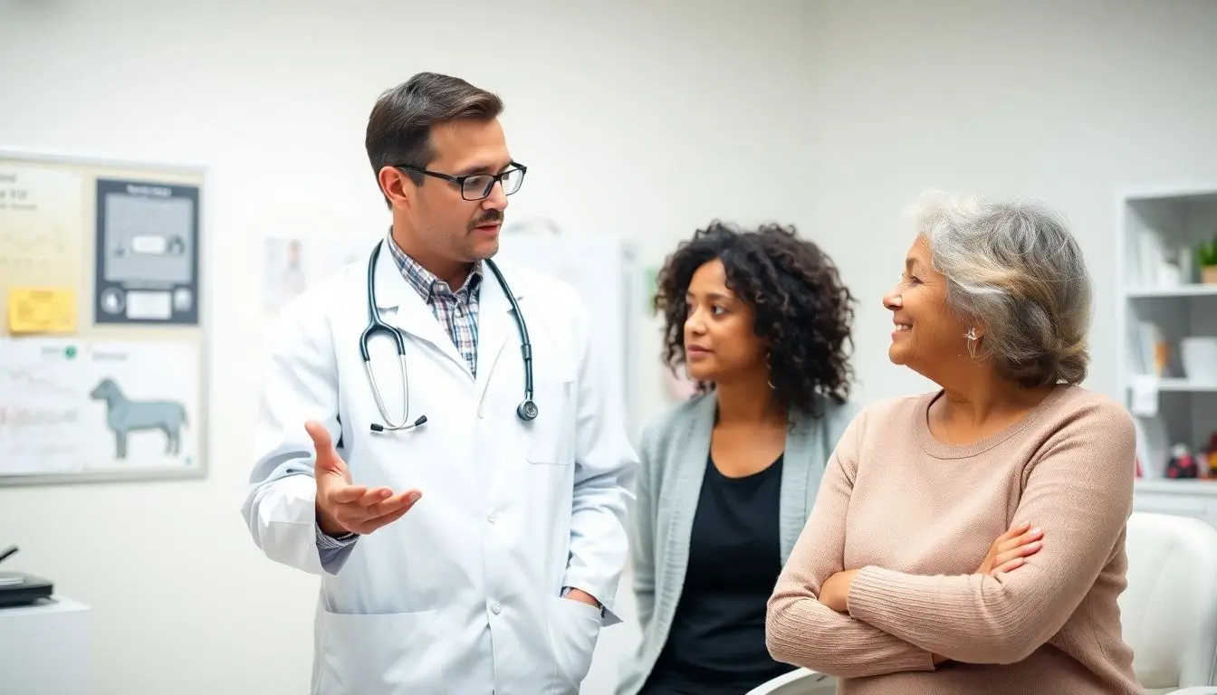 Rektusdiastase: Doctor and patient in a bright medical practice.