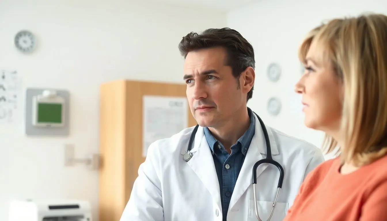 Chlamydiose: Doctor and patient in a bright medical office.