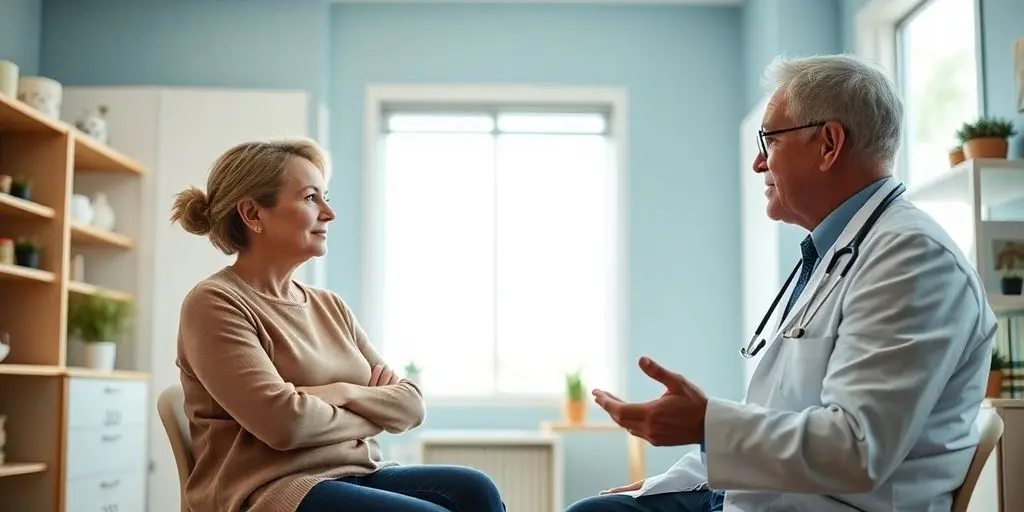 Metabolische Syndrom: Patient und Arzt im hellen medizinischen Raum.