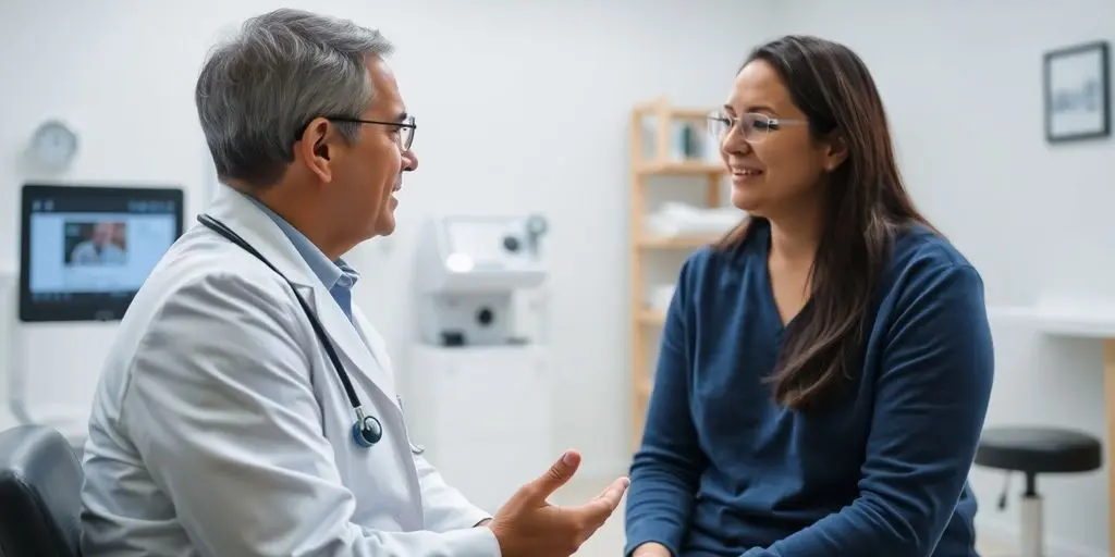 Misophonie: Patient und Arzt in einer hellen Arztpraxis.
