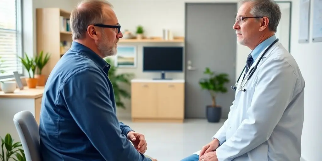 Sehenscheidentzündung: Patient und Arzt im hellen medizinischen Umfeld.